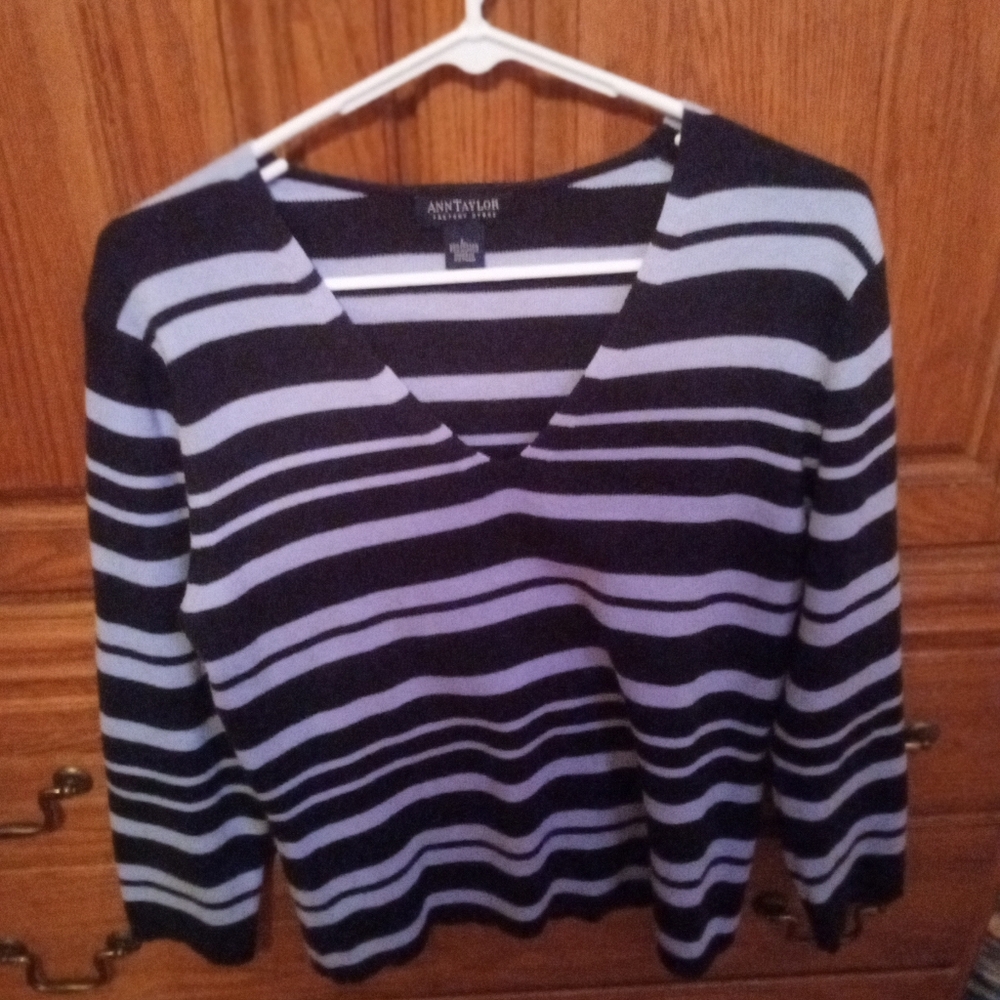 Ann Taylor Two-tone Blue Striped Sweater